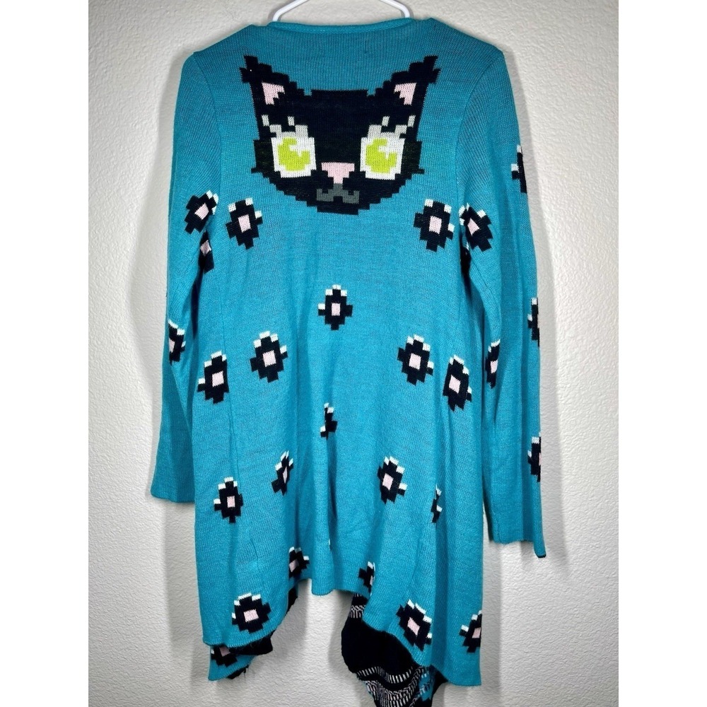 Iron First Cardigan Women Sz Large Black Cat Print Open Cardigan Sweater EUC